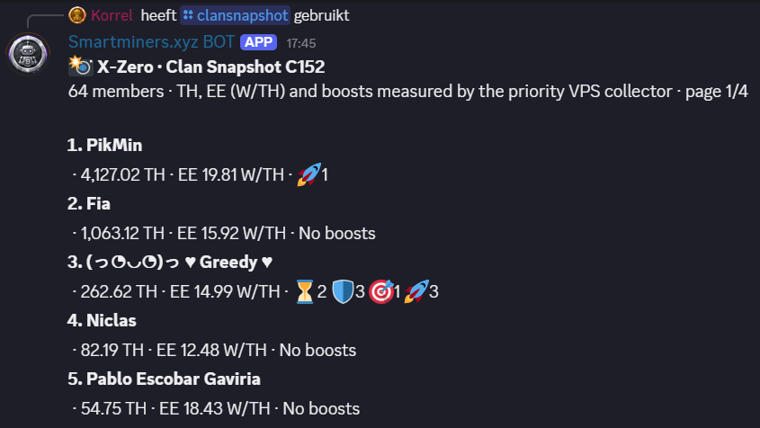 Discord preview of the paid clan snapshot command